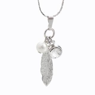 Náhrdelník Peříčko s perlou a ozdobou Swarovski® Crystal