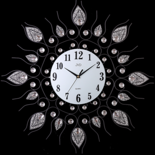 Nástěnné hodiny s křištálovým sklem ve tvaru pavích ok