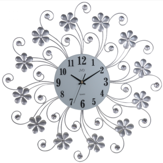 Nástěnné hodiny se vzorem květiny stříbrné