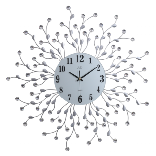 Nástěnné hodiny se vzorem lístků stříbrné