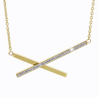 Ocelový náhrdelník Crossed Lines Swarovski® Crystal Gold