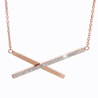 Ocelový náhrdelník Crossed Lines Swarovski® Crystal Rose Gold
