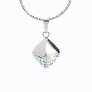 Ocelový náhrdelník Cube Swarovski® Aurore Boreale