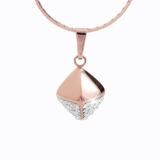 Ocelový náhrdelník Cube Swarovski® Rose Gold Crystal