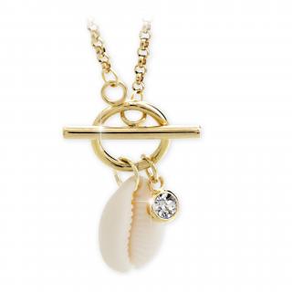 Ocelový náhrdelník Kauri mušle Swarovski® Gold