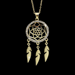Ocelový náhrdelník Lapač snů Swarovski® Gold Crystal