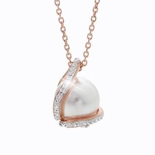 Ocelový náhrdelník Perla ve škebli Swarovski® Crystal Rose Gold