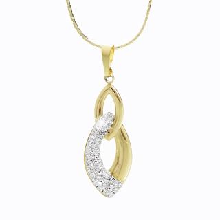 Ocelový náhrdelník Špičatý dvojitý ovál Swarovski® Gold Crystal