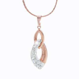 Ocelový náhrdelník Špičatý dvojitý ovál Swarovski® Rose Gold Crystal