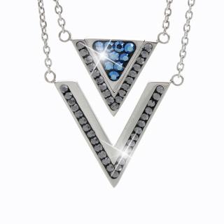 Ocelový náhrdelník Triple s kameny Swarovski® Bermuda Blue