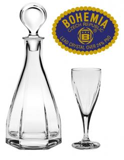 Skleněná láhev + set 6ks sklenic - křišťálové sklo Bohemia Crystal