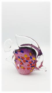 Skleněná ryba růžová s barevnými fleky
