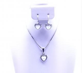 Stříbrná sada opálkové srdíčko bílé osázené Swarovski kamínky
