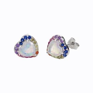 Stříbrné náušnice opálové srdce color Swarovski
