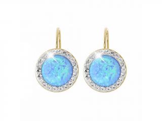 Stříbrné náušnice s opálem a křišťálky Swarovski® Opal Round blue gold
