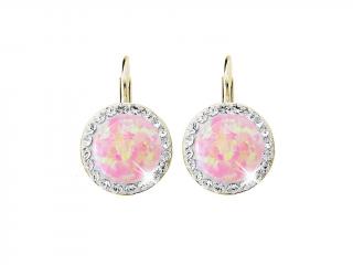 Stříbrné náušnice s opálem a křišťálky Swarovski® Opal Round rosa gold