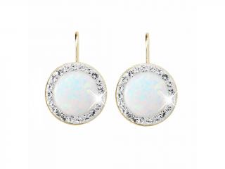 Stříbrné náušnice s opálem a křišťálky Swarovski® Opal Round white gold