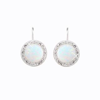 Stříbrné náušnice s opálem a křišťálky Swarovski® Opal Round white