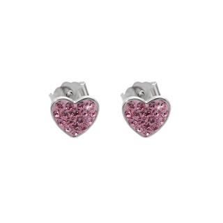 Stříbrné náušnice Srdíčko Swarovski crystal rosa