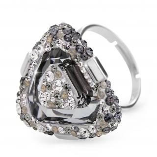 Stříbrný luxusní prsten trojúhelník s kameny Swarovski Crystal šedý