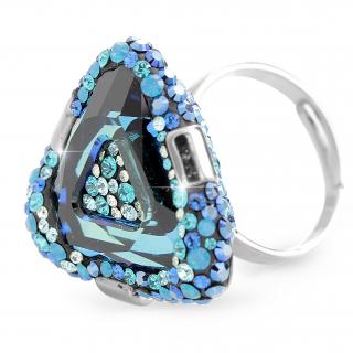 Stříbrný luxusní prsten trojúhelník s kameny Swarovski Modrý