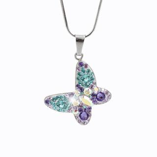 Stříbrný náhrdelník Motýl Swarovski purple
