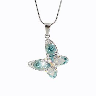 Stříbrný náhrdelník Motýl Swarovski turq