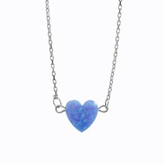 Stříbrný náhrdelník opálkové srdíčko blue