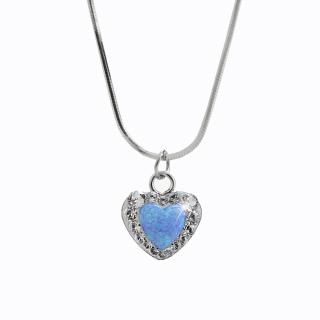 Stříbrný náhrdelník Opálové Srdíčko Swarovski blue
