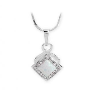 Stříbrný náhrdelník s Opálem a křišťálky Swarovski Bílý
