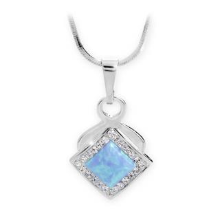 Stříbrný náhrdelník s Opálem a křišťálky Swarovski Modrý