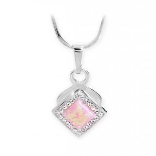 Stříbrný náhrdelník s Opálem a křišťálky Swarovski Růžový