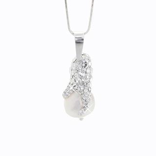 Stříbrný náhrdelník s perlou a křišťálky Swarovski® components II.