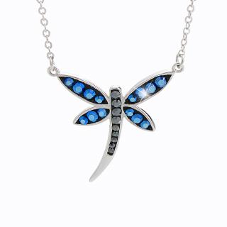 Stříbrný náhrdelník Vážka Swarovski blue