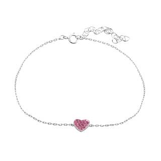 Stříbrný náramek Srdíčko Swarovski crystal rosa