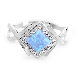Stříbrný prsten kostka s Opálem a kameny Swarovski Modrý