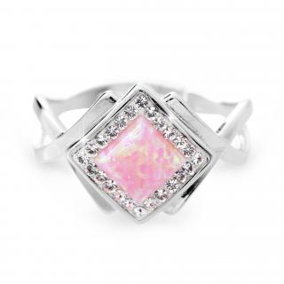 Stříbrný prsten kostka s Opálem a kameny Swarovski Růžový