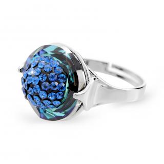 Stříbrný prsten půlkulička s kameny Swarovski bermuda blue