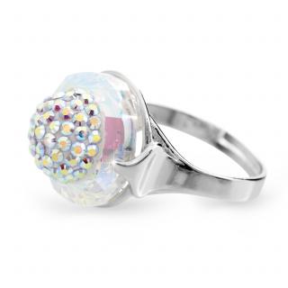 Stříbrný prsten půlkulička s kameny Swarovski Crystal AB