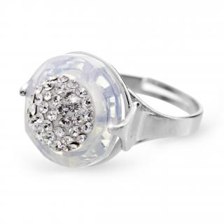 Stříbrný prsten půlkulička s kameny Swarovski Crystal silver