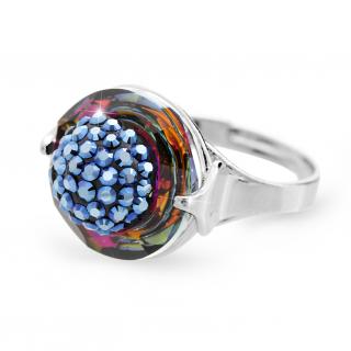 Stříbrný prsten půlkulička s kameny Swarovski Modrý duhový