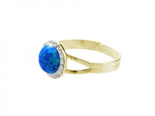 Stříbrný prsten s opálem a křišťálky Swarovski Opal Round blue gold I