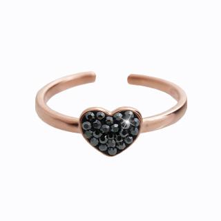 Stříbrný prsten Srdíčko Black Swarovski rosa gold