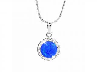 Stříbrný řetízek s opálem a křišťálky Swarovski® Opal Round blue I
