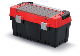 Kufr na nářadí s kov. držadlem a zámky EVO červený 476x260x256 (krabičky) Varianta: Délka: 54.8, Objem: 34, Výška: 28.6, Šířka: 27.4