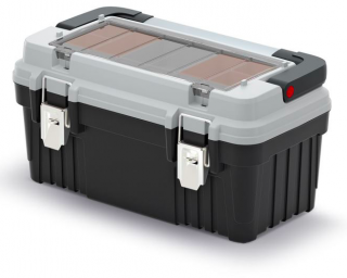 Kufr na nářadí s kov. držadlem a zámky OPTIMA šedý (krabičky)