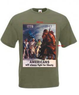 Tričko s potiskem AMERICANS WILL ALWAYS FIGHT FOR LIBERTY (olivová)