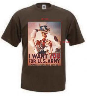 Tričko s potiskem I WANT YOU FOR U.S. ARMY (skeleton) (hnědá)