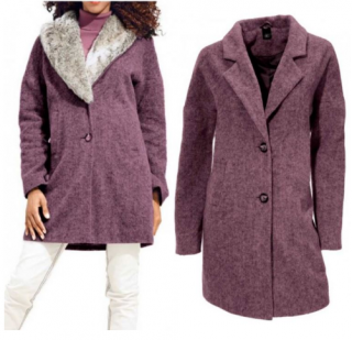 Vlněný kabát s umělou kožešinou Heine B.C. fialový