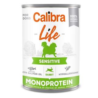 Calibra Dog Life  konz.Sensitive Rabbit 400g (Calibra Dog Life Sensitive Rabbit je kompletní vlhké krmivo s králíkem, které je určené pro dospělé psy a vhodné i pro citlivé zažívání. Monoproteinová receptura je bez obilovin, bez lepku a je sestavena z ome